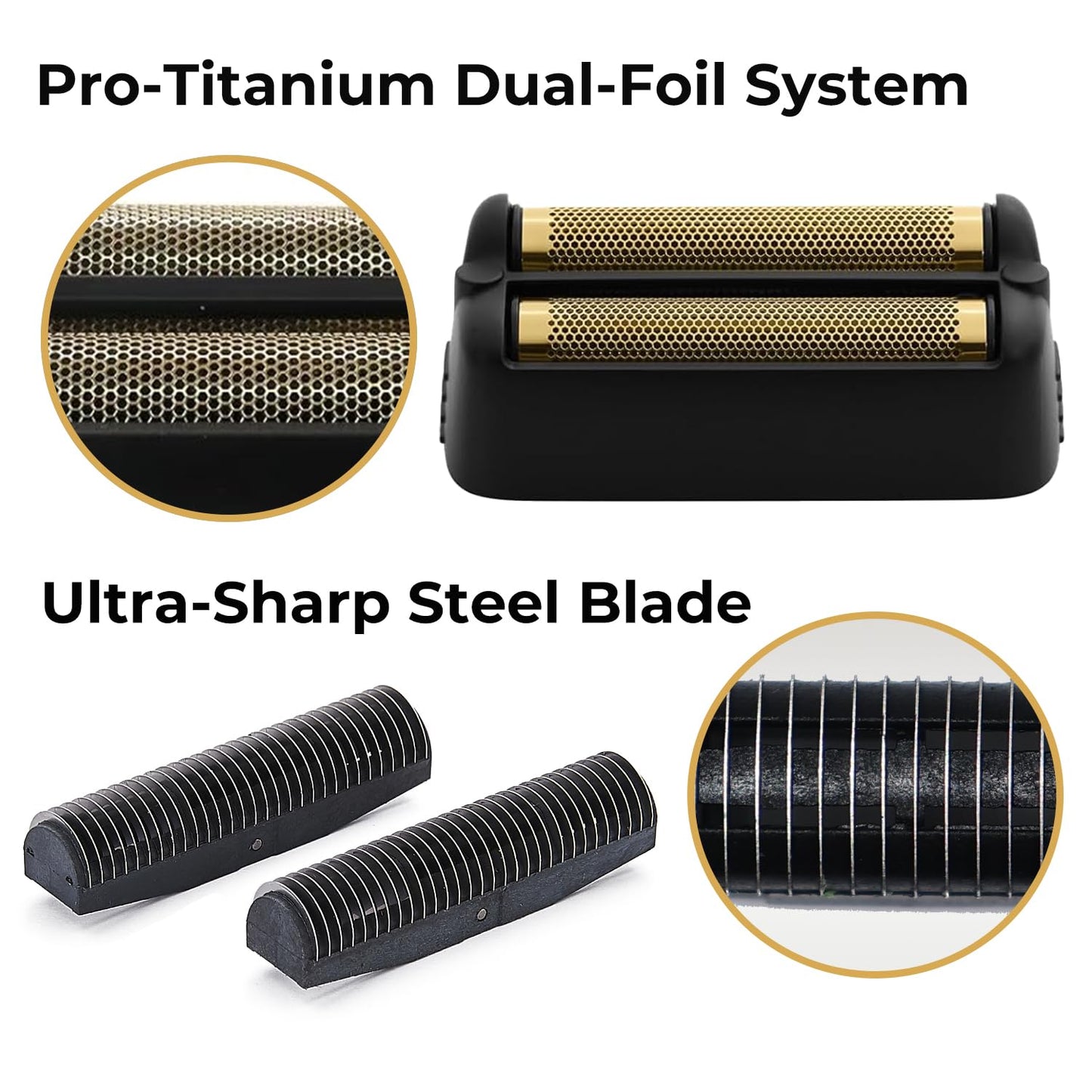 Shaver Replacement Foil and Cutter for BaBylissPRO FXONE Double Foil Stick Shaver，Hypoallergenic Extra-close Shaver Replacement Head (FX79RF2MB(Black)-1 Pack)