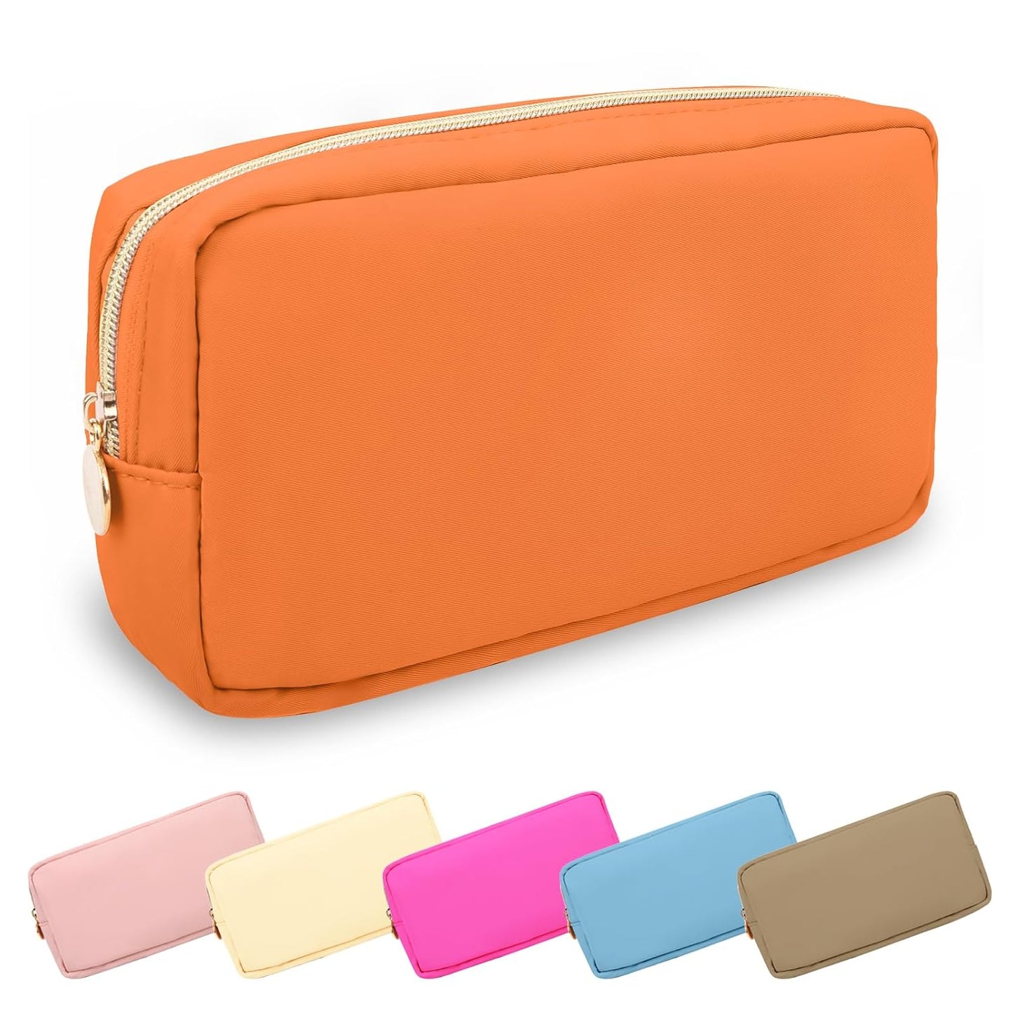 Waterproof Mini Floral Makeup Bag - Nylon Travel Pouch for Women | Cute Zipper Toiletry Organizer (Mini White-Flowers)
