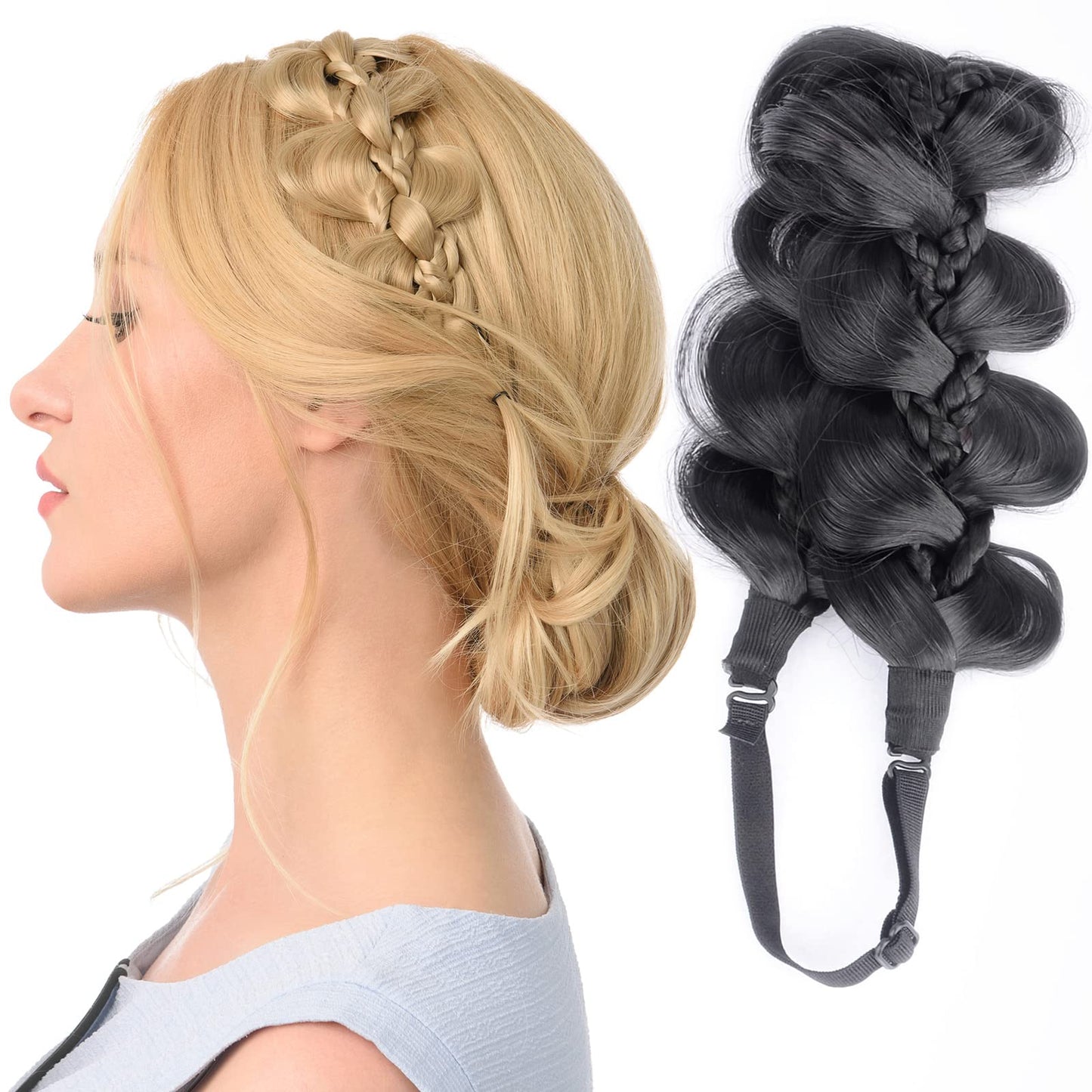 DIGUAN Kinky Synthetic Hair Braided Headband Wide Hairpiece Women Girl Beauty accessory (8-Natural Black)