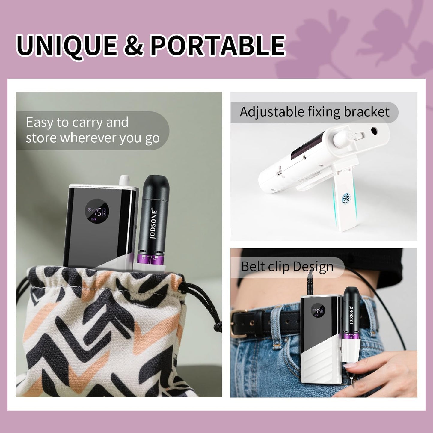 JODSONE Nail Drill - 45000 RPM Rechargeable Nail File for Gel Removal | Low Noise & Portable for Home or Salon