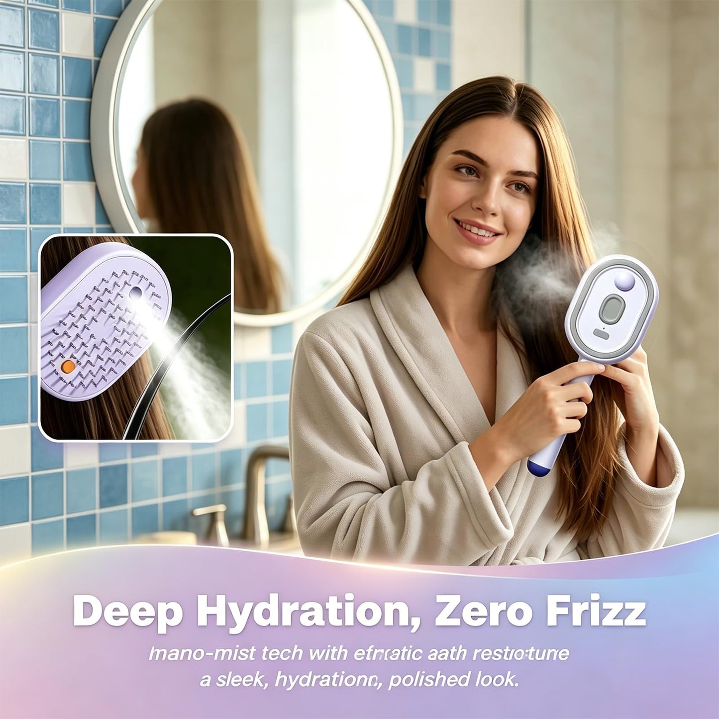 All-in-One Electric Spray Air Cushion Brush, Self-Clean Electric Steam Massage Comb with Built-in Mist Mister, Detangles Frizzy Curly Hair, Anti-Tangle for Smooth & Voluminous Hair (Blue)