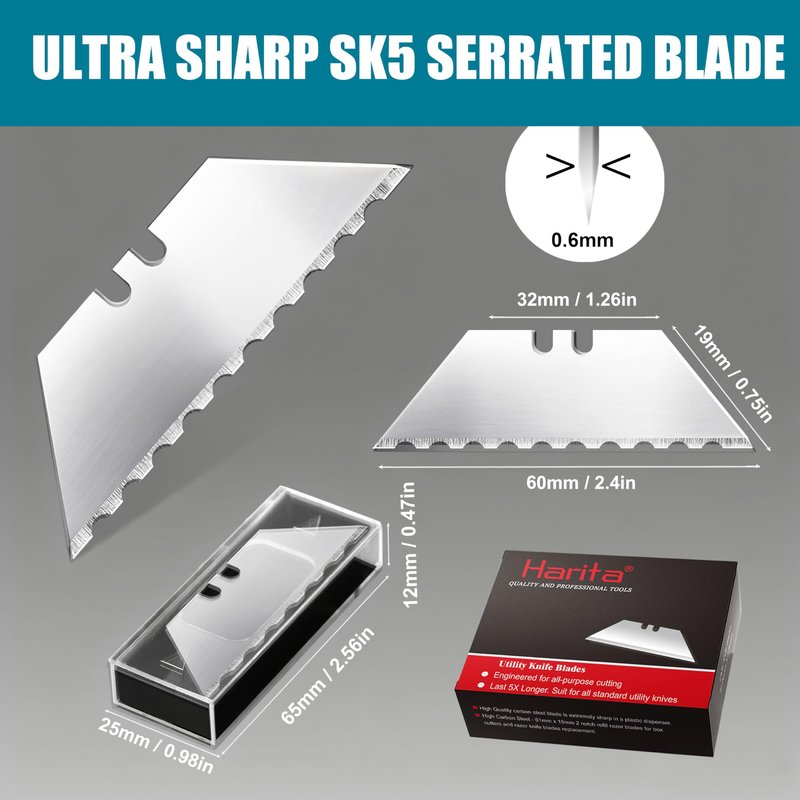 Utility Knife Blades, 30 Pack SK5 Steel Heavy Duty Box Cutter Replacement Blades with Plastic Case, Standard Size Razor Blades for Most Standard Utility Knives