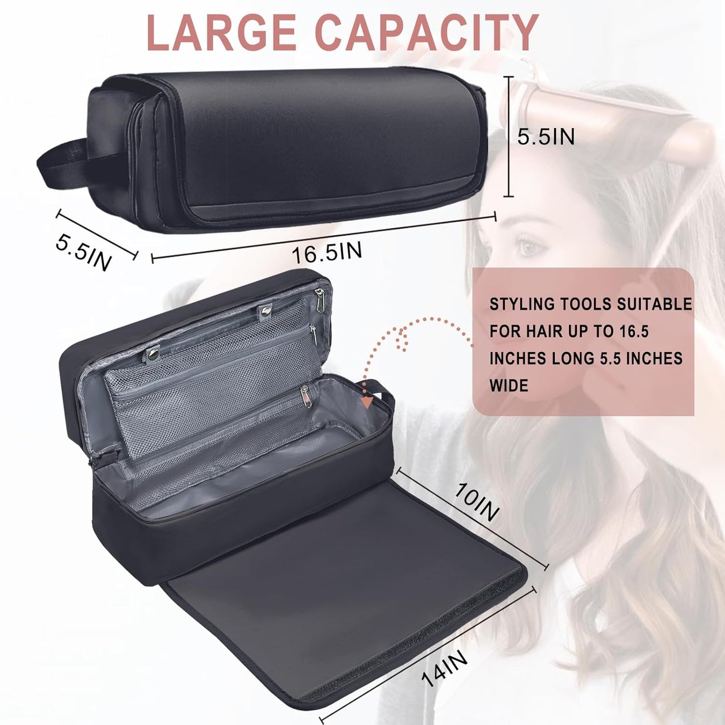 Hair Tools Travel Bag - Heat Resistant Mat & Storage Case for Hair Dryer, Flat Iron, Curling Iron | Essential Haircare Accessories for Women