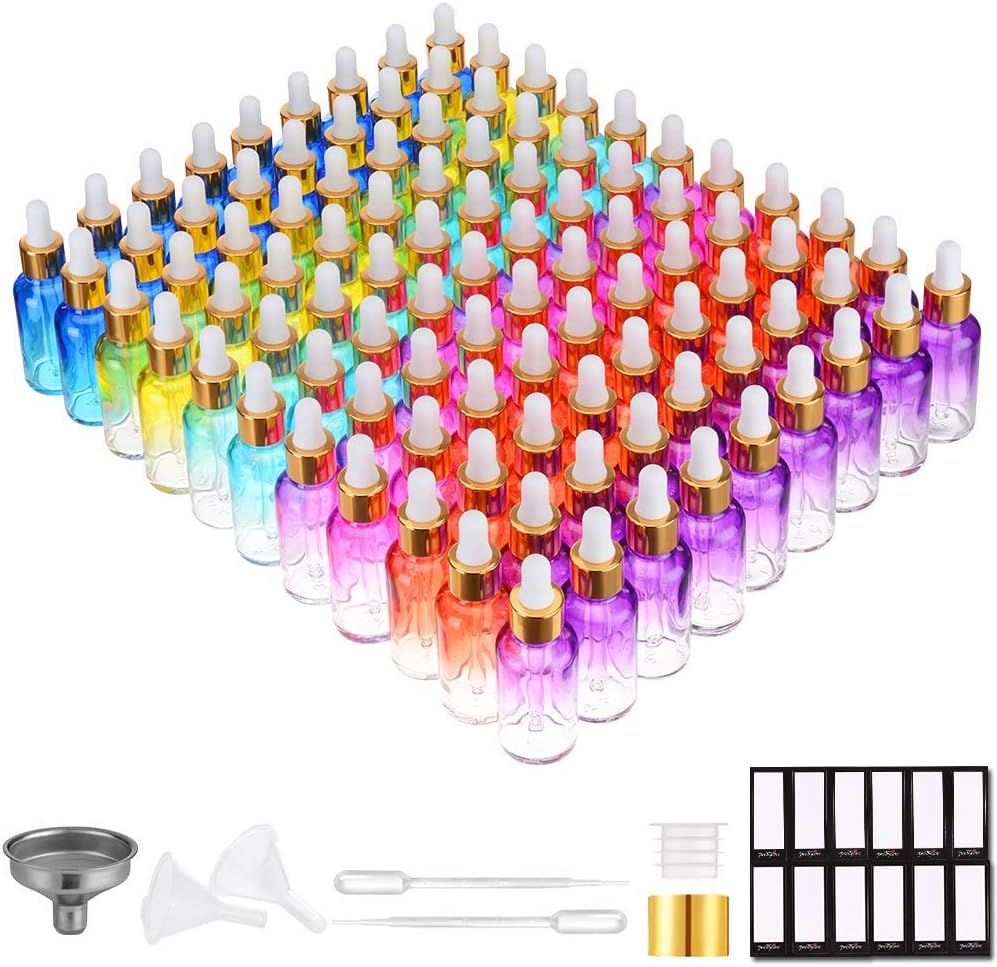 Glass Eye Dropper Bottles - 24 Pack 0.5oz Amber Leakproof Bottles with Golden Caps | Perfect for Essential Oils, Tinctures, Travel