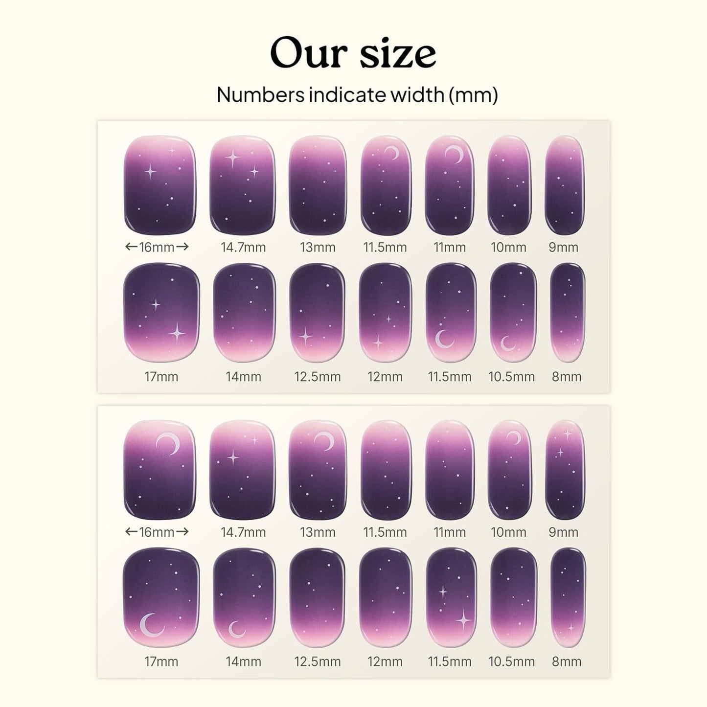 Semi Cured Gel Nail Strips - Easy Apply & Remove Purple Ombre | 28 Strips, Prep Pads & Nail File Included