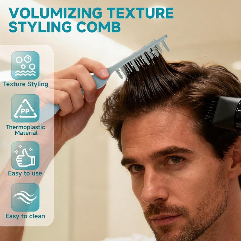 Volumizing Texture Comb - Wide-Tooth Styling Tool for Men & Women | ABS Plastic, Textured Grip, Grey