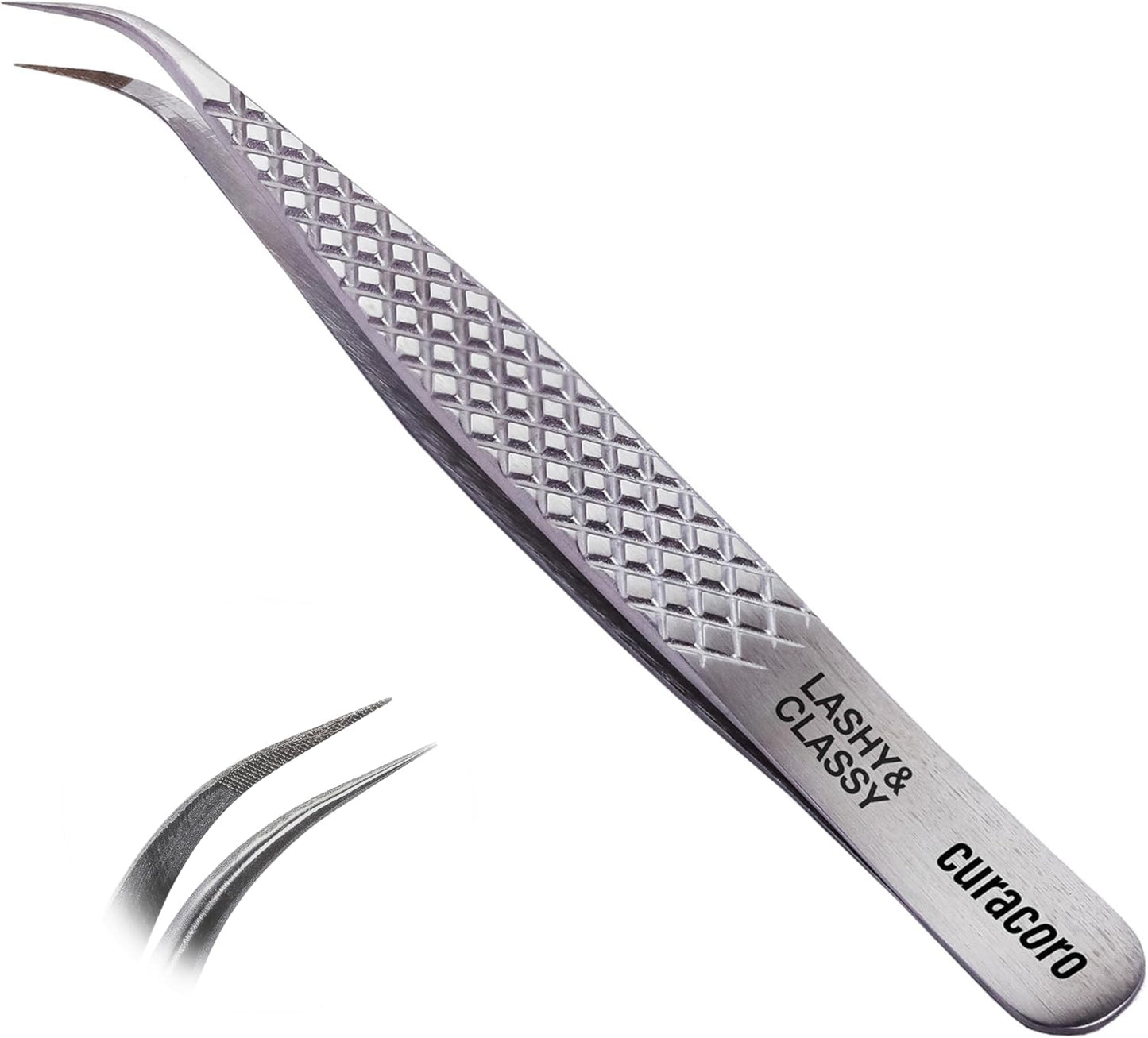 Curacoro Lash Tweezer - Precision Fiber Tip Grip for Eyelash Extensions | Multi-Shape Silver Tweezers for Volume & Isolation