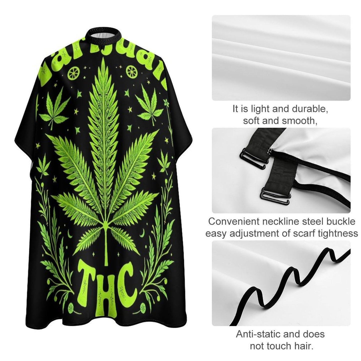 Premium Professional Hair Cutting Cape Unisex Salon Barber Cape with Adjustable Closure Green Weed Leaf Flag Art