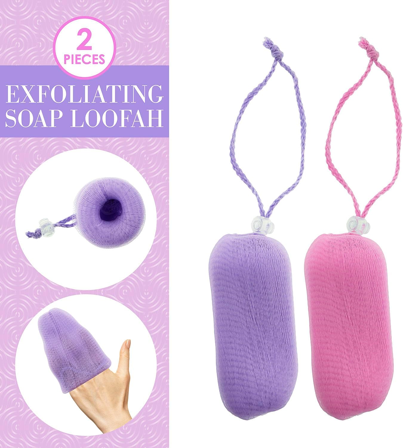 Exfoliating Soap Loofah Set - Soft & Gentle Body Scrubber for Deep Cleansing | 2-Piece Purple Bath Accessory