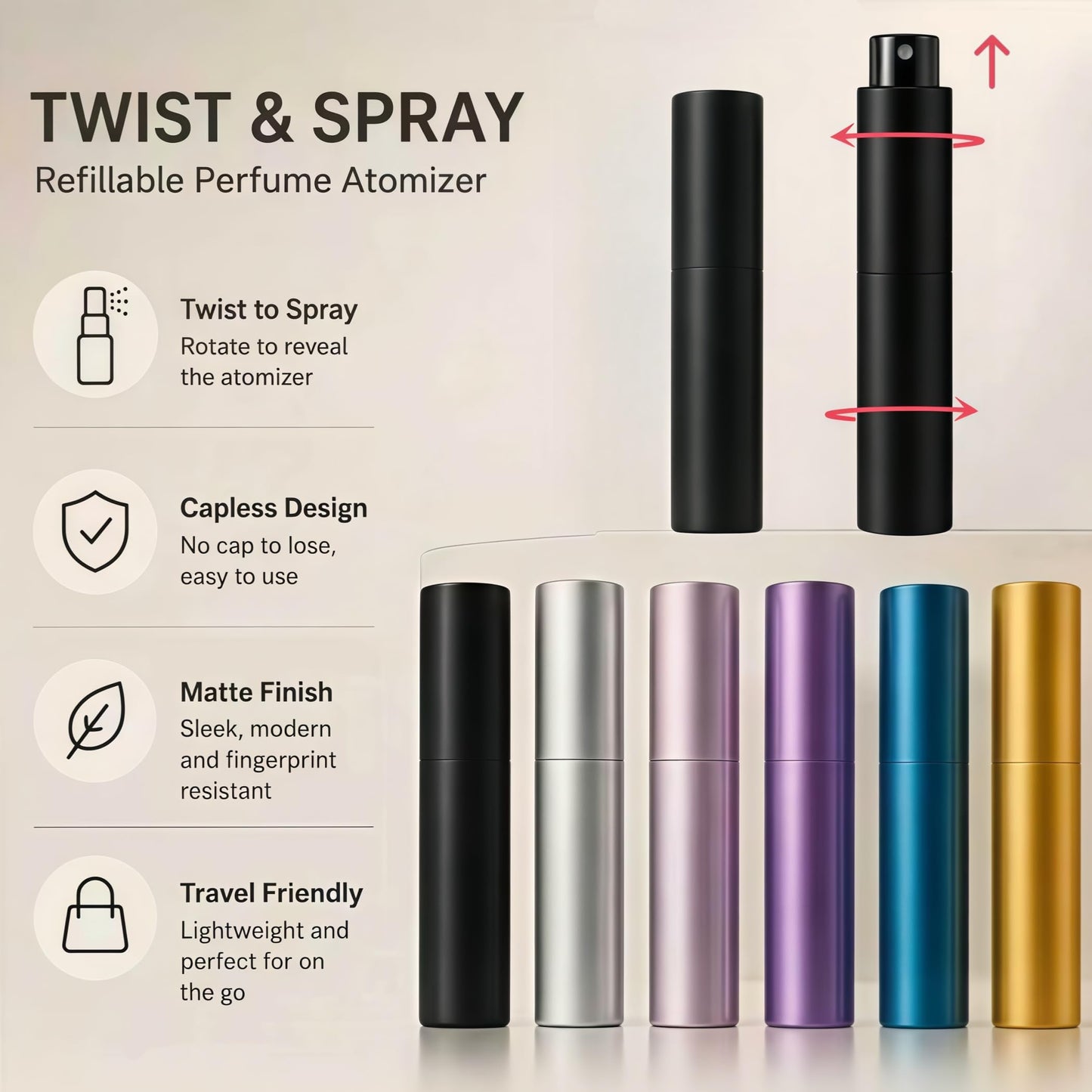 YELDFEERO 10ml Travel Perfume Bottle Refillable, Cologne Travel Bottle, Empty Atomizer Spray Dispenser, Portable Sprayer Travel Essentials for Men and Women (4Pcs Black)