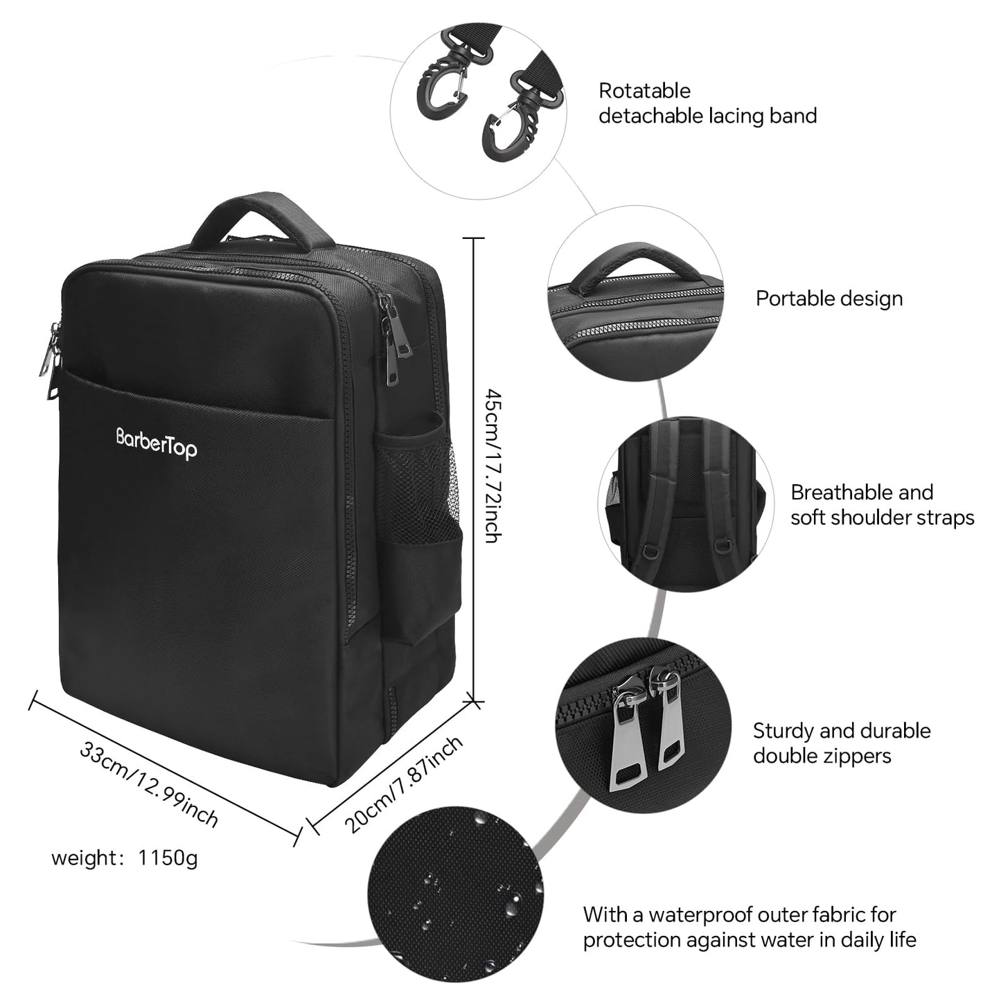 Barber Backpack for Clippers and Supplies, 17.7"x7.9"x13" Large Capacity Four-Layer Hairstylist Backpack, with General-purpose Barber Apron Cape Brush, Barber Bag for Barbershop Salon Home Use