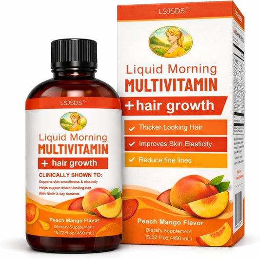 LSJSDS Liquid Multivitamin,Hair Growth,15.22 fl oz / 450ml,Support Healthy Skin,Promote Thicker,Fuller Hair,Reduce Wrinkles & Fine Lines (Peach Mango)
