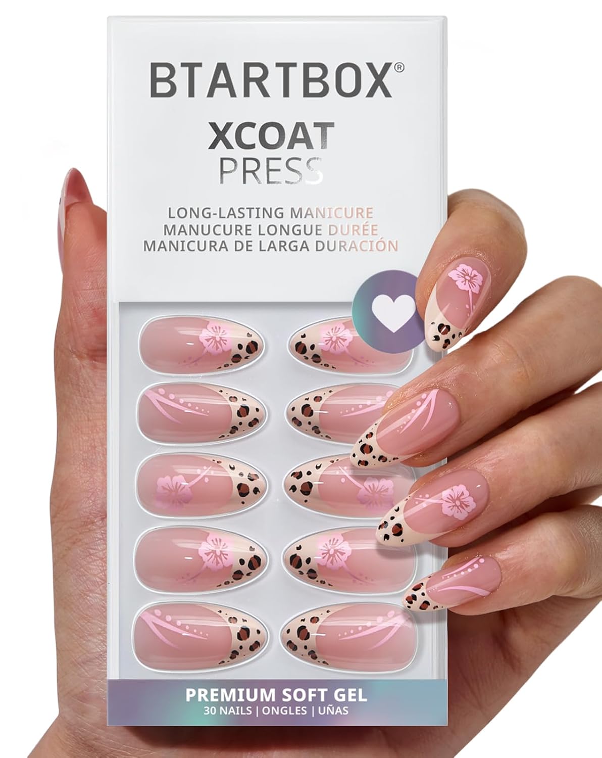 French Tip Press On Nails - Sunprint Dress | Lamp-Curable 4-Week Wear, Pink Short Almond, 16 Sizes, 32 Nails Kit