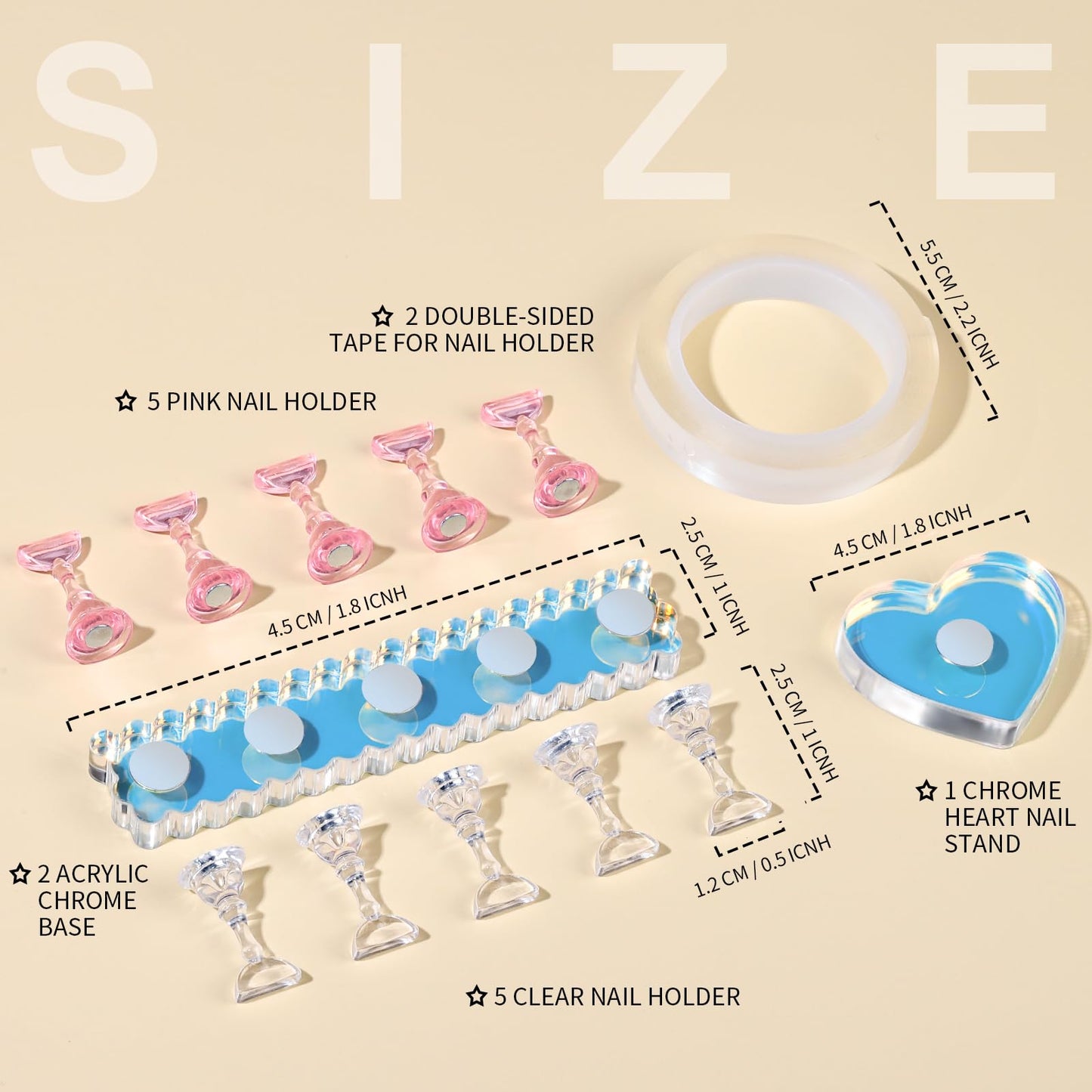 Fandamei Nail Stand, 2 Set Nail Holder for Painting Nails, Press on Nail Stand, Nail Stands for Nail Art. Magnetic Acrylic Nail Practice Display Stands with Double-sided Tape