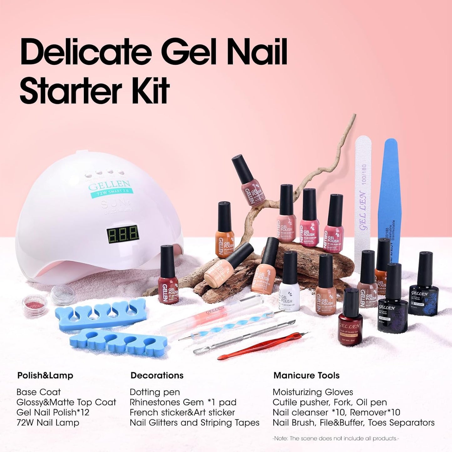 Gellen Gel Nail Polish Kit - 12 Colors & 72W UV LED Nail Dryer | Complete Manicure Set for Mother's Day Gift