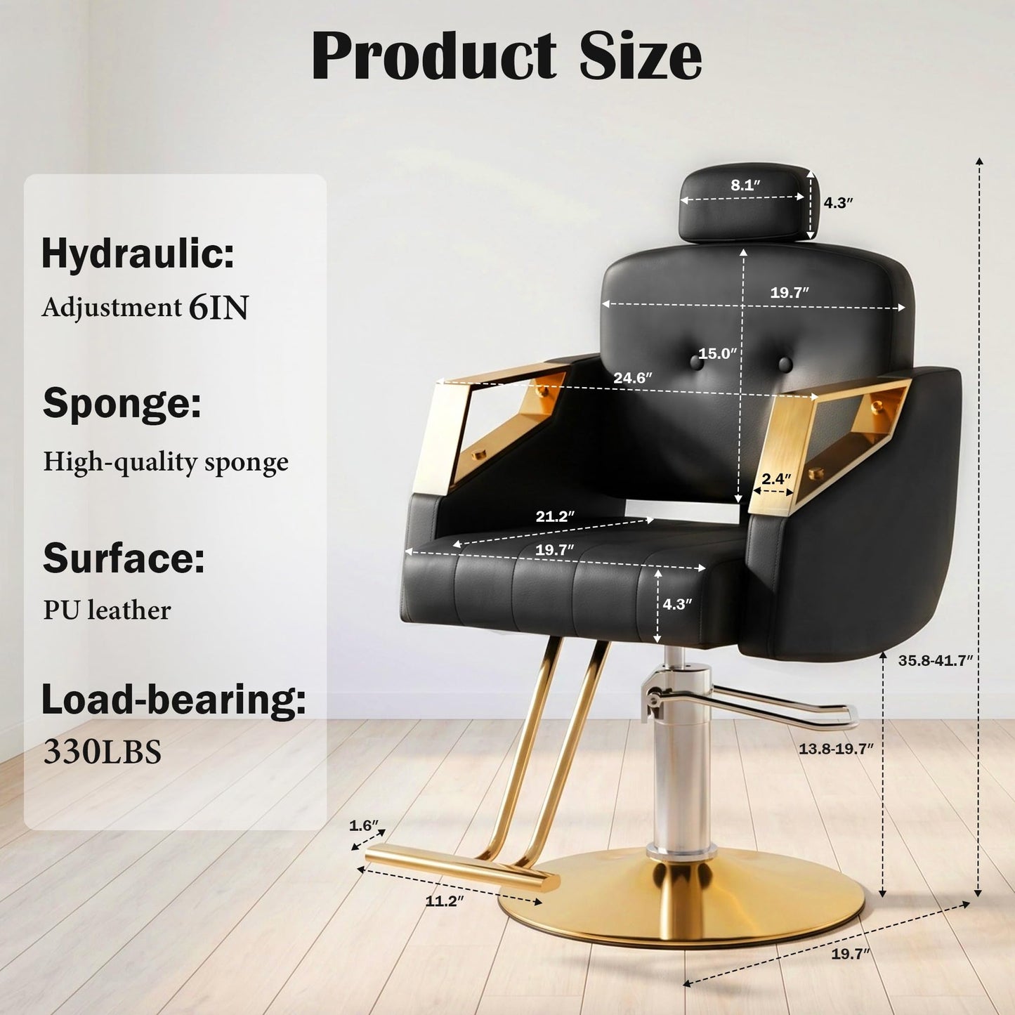 Hicomony Salon Barber Chair, Salon Chair for Hair Stylist, Hydraulic Styling Stylist Chair with PU Leather, Chair for Home Barbershop Spa, Black Gold
