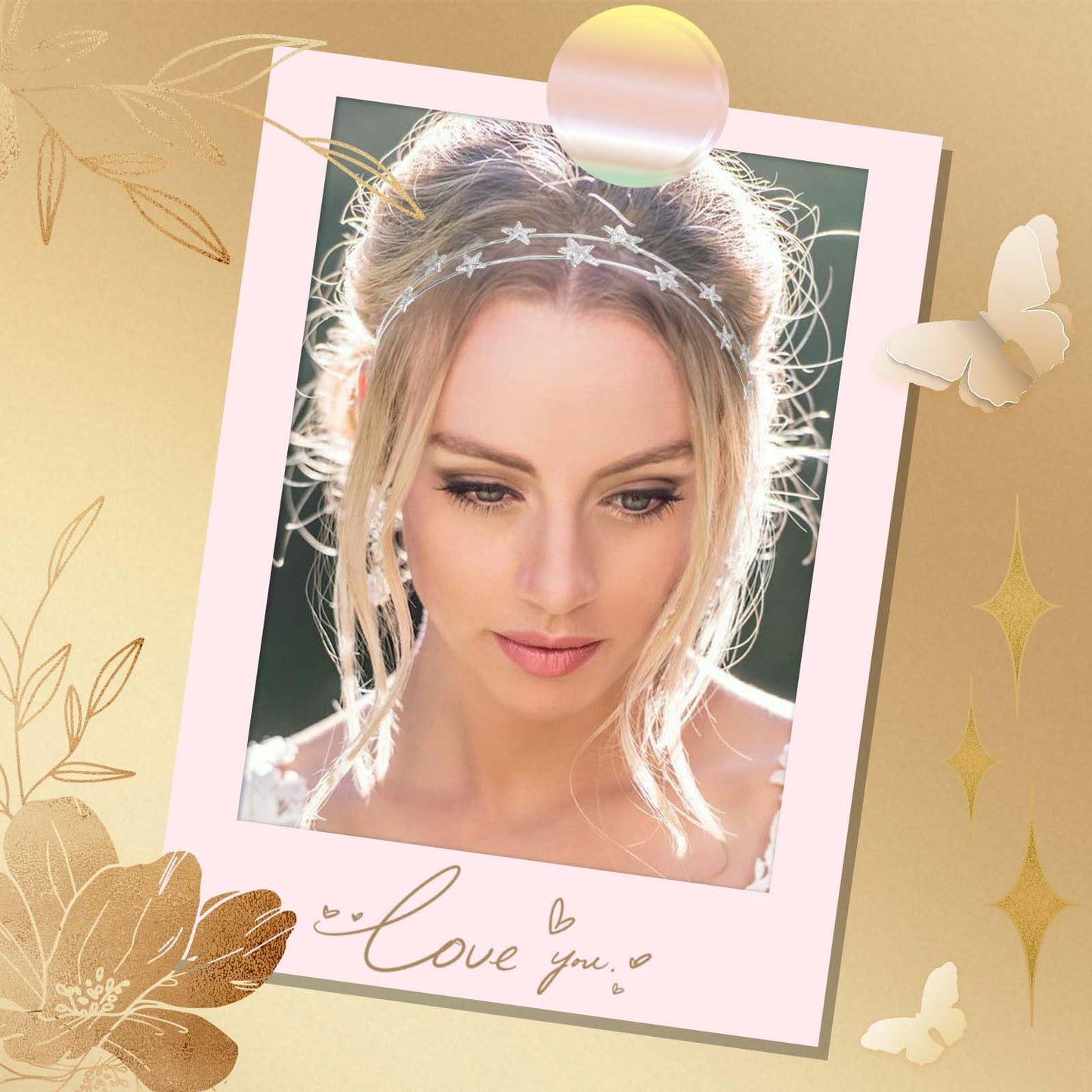 STGDAK 2 Pcs Star Headbands For Women Gold Headband Metal Hair Hoop Silver Bridal Hairbands Double Row Wedding Crown Headband Space Headpiece Flower Girls Tiara Valentine's Day Hair Accessories Gift