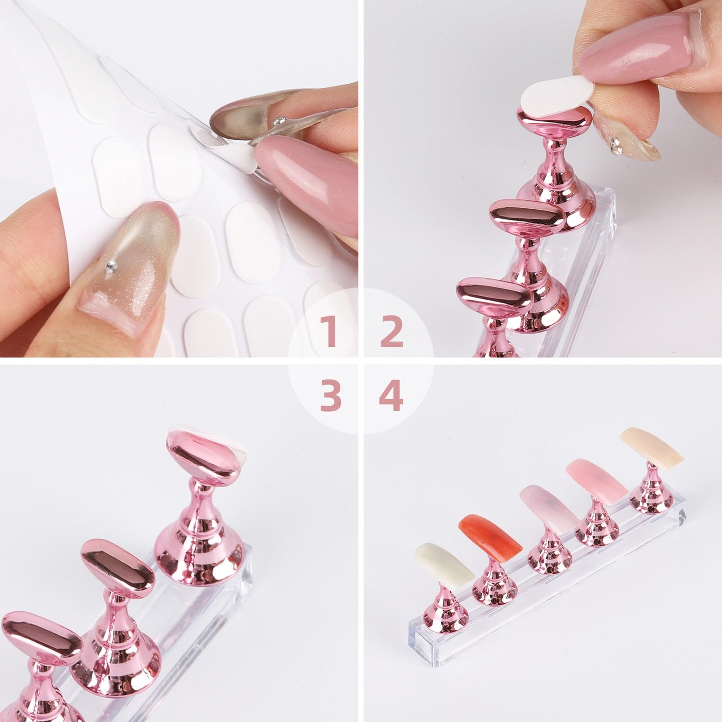 Tbestmax Magnetic Nail Stand for Press On Nails Art Display Practice 2 Sets with case, Fake Nail Holder Tips with 500 PCS Double-Sided Tape for DIY Salon Supplies -Pink