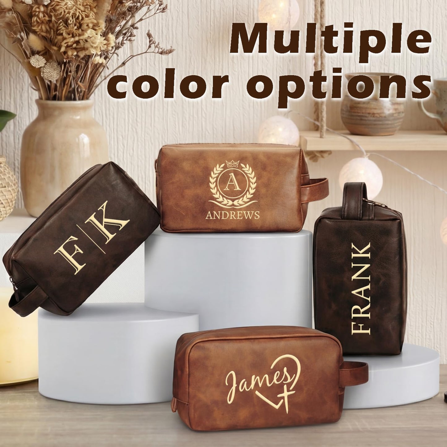 Motifool Personalized Toiletry Bag for Men, Custom Engraved Shaving Travel Kit with Name Initial, Waterproof Mens Bathroom bag, Overnight Weekend Bag for Husband Dad Boyfriend Son Groomsmen (White)