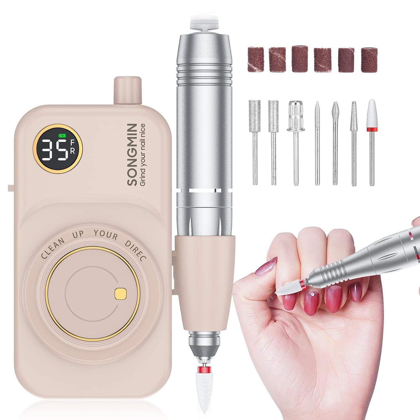 Professional Nail Drill - 35000 RPM Cordless Efile Kit for Acrylic & Gel Nails | Rechargeable Electric Nail File, Pink