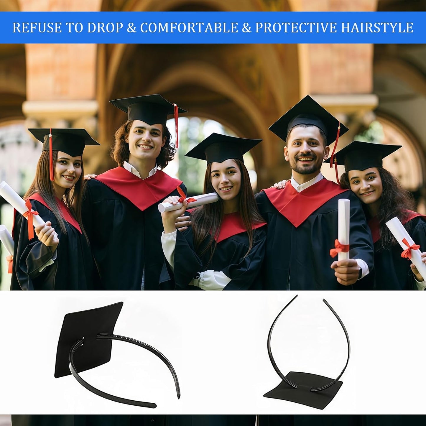 Graduation Cap Headband Insert - Adjustable Anti-Fall Hairband for Secure Hairstyle | Upgraded Design