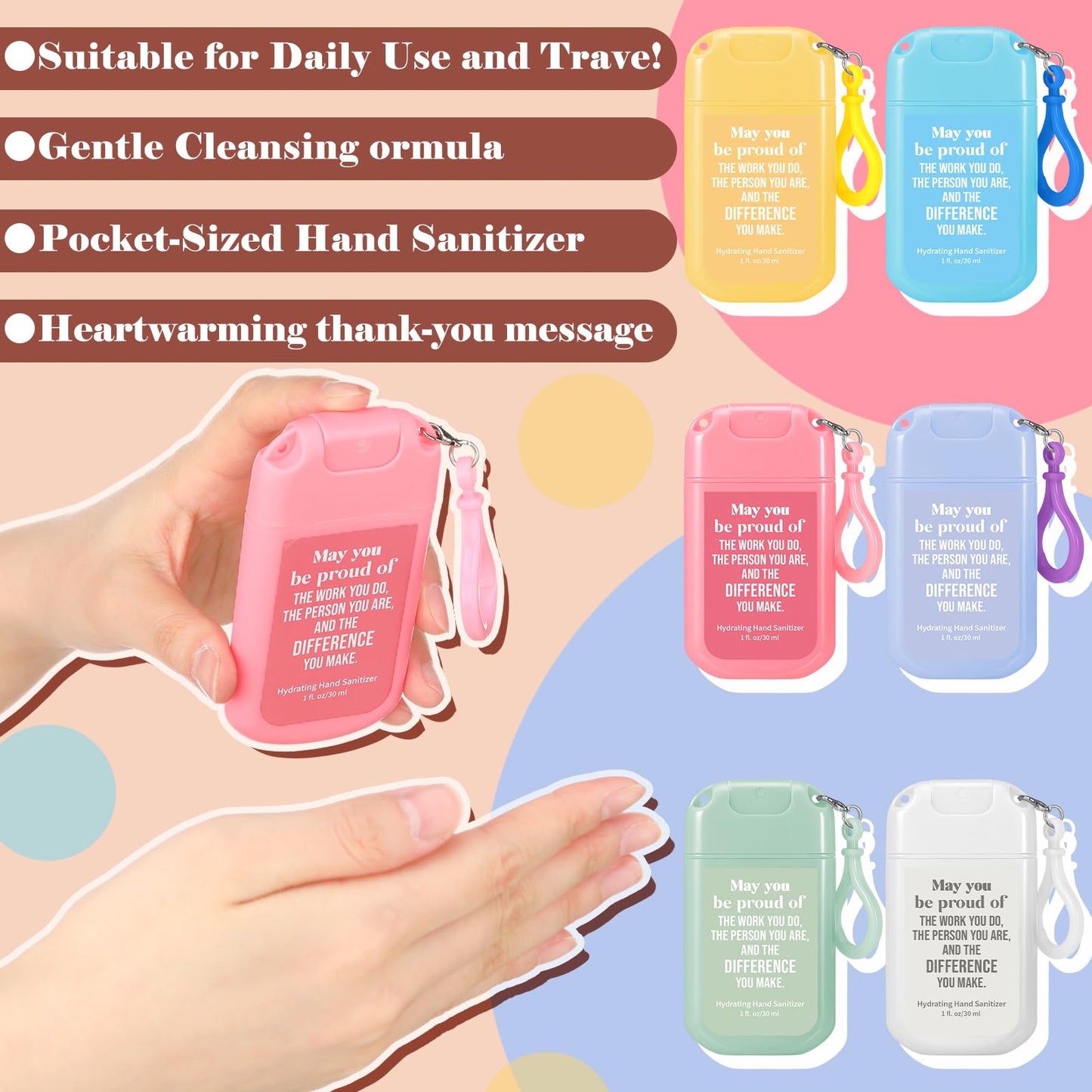 12 Pack Mist Hand Sanitizer Spray with Keychain Power Mini Hand Sanitizer Bulk Travel Size 1oz Scented Moisturizing Variety Pack Back to School Teacher Gift Staff Positive Employee Gift(Sweet)