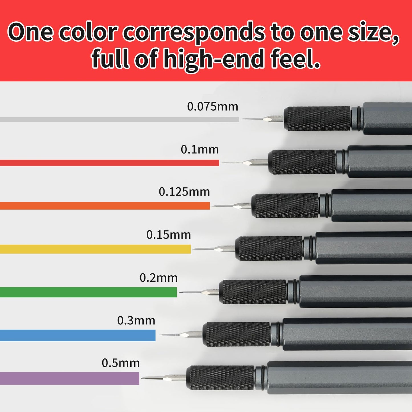 Bucasso Model Scriber, 7-Piece Tungsten Steel Blade Scribing Tool Set 0.075/0.1/0.125/0.15/0.2/0.3/0.5mm, with Wooden Stand for Modeling Hobby, RG Scale Model, Gundam Model Kit, Plastic Models