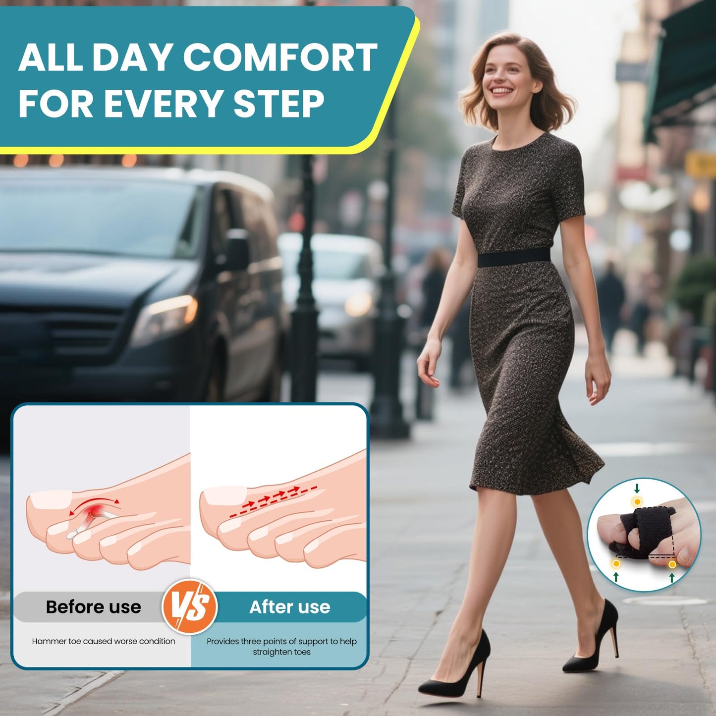 TASZOOS Hammer Toe Straightener - 4 Pcs Non-Slip Toe Splints Wraps, Hammer Toe Corrector Relief for Broken Toes, Crooked Toes & Overlapping Toes