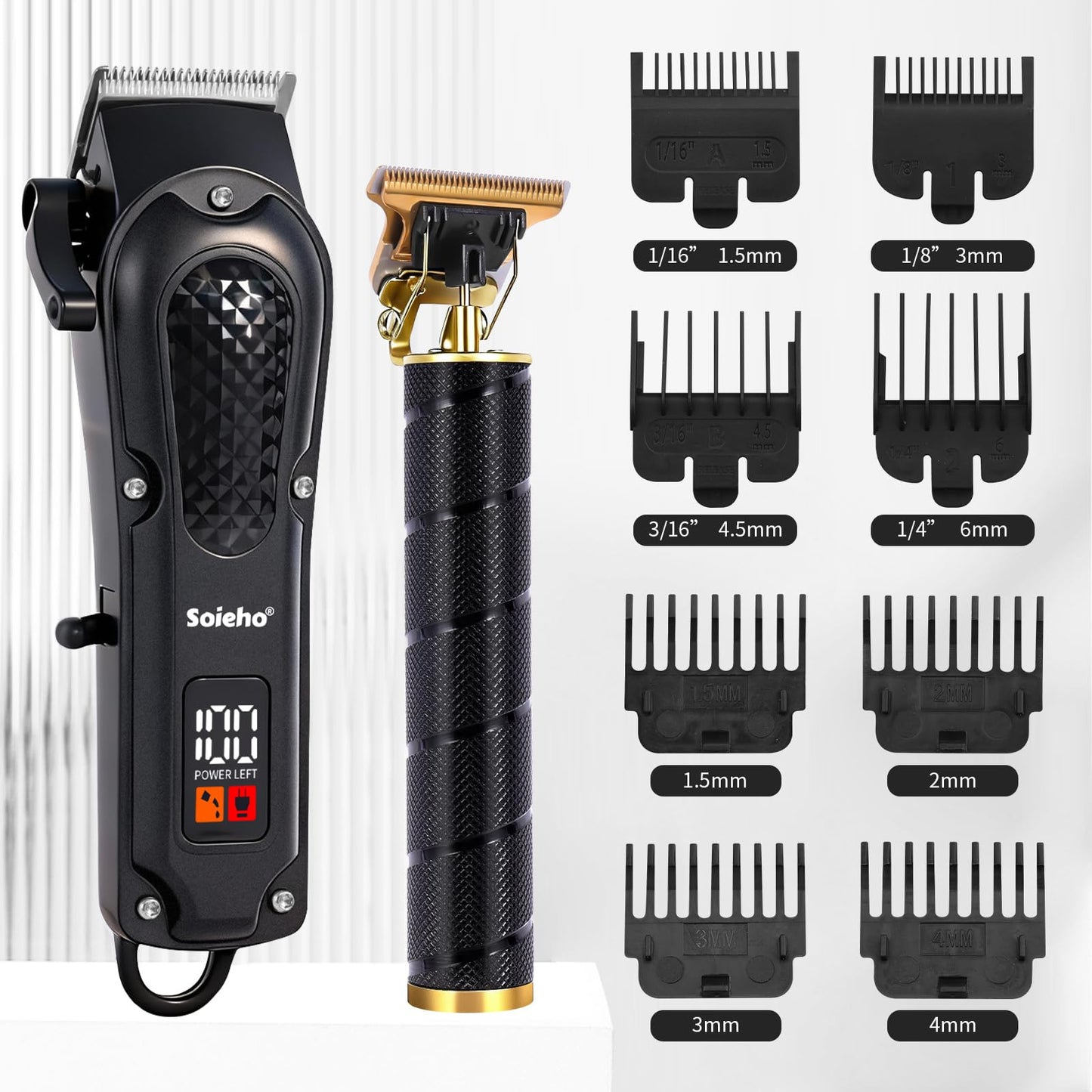 soieho Professional Hair Clipper and Shaver Set, Hair Clippers for Men, T-Shaped Sideburn Trimmers, Cordless Hair Clippers and Shaving Kit.