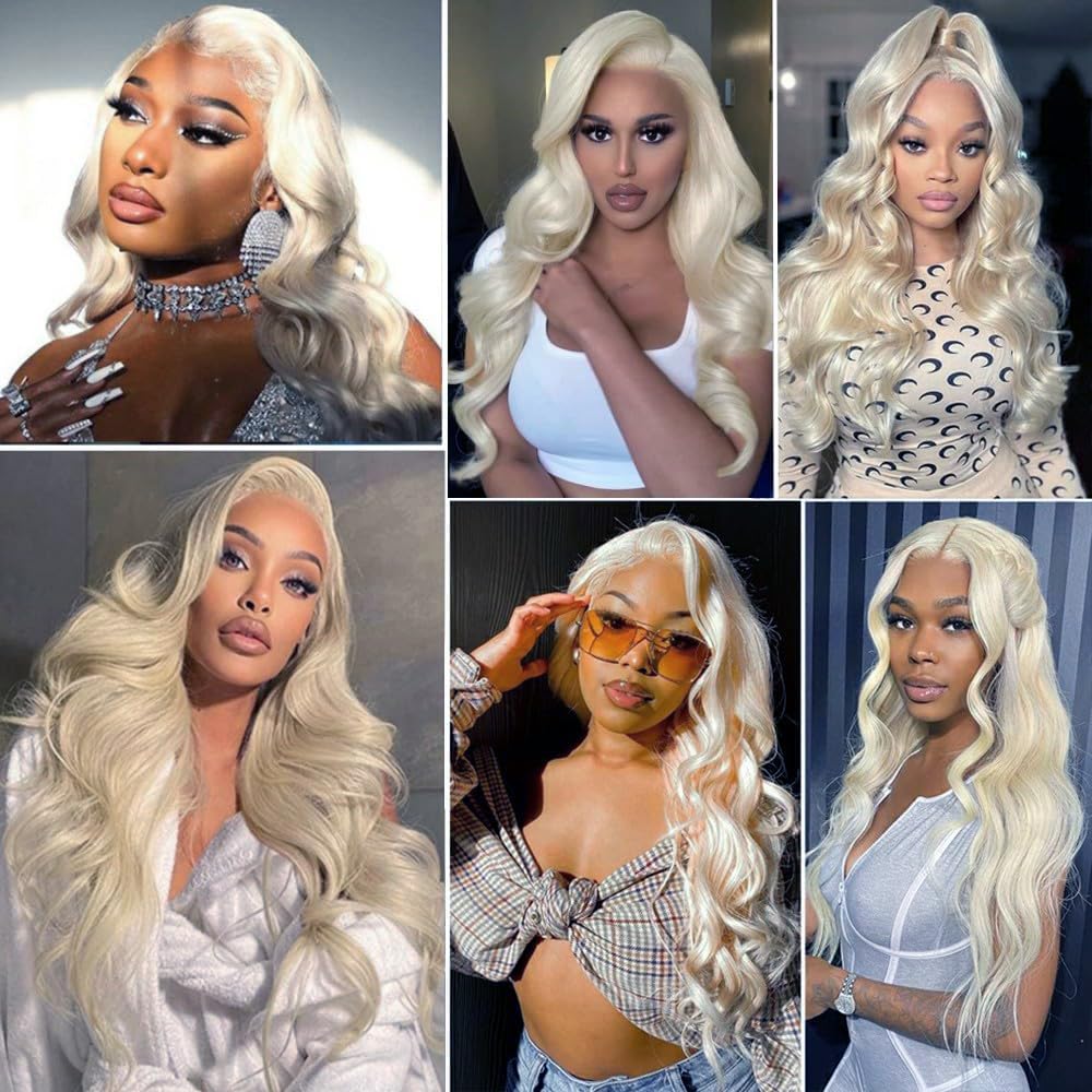 #88 Platinum Blonde Bundles Body Wave Bundles Human Hair 16 18 20 Inch 3 Bundles 50g/Bundle Platinum Blonde Body Wave Bundle Unprocessed Brazilian Virgin Weave Hair Extensions for Women