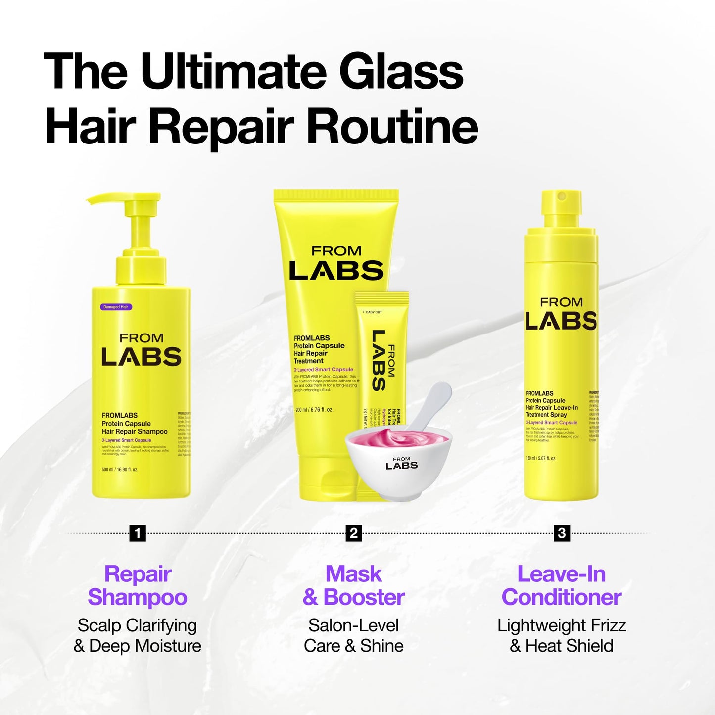 FROMLABS Protein Capsule Hair Repair Treatment, 3-Minute Keratin Hair Mask & Deep Conditioner for Damaged, Repair & Strengthen, Instant Detangling, Anti-Frizz, Low-pH, Fine-Hair Safe, 6.76 fl oz