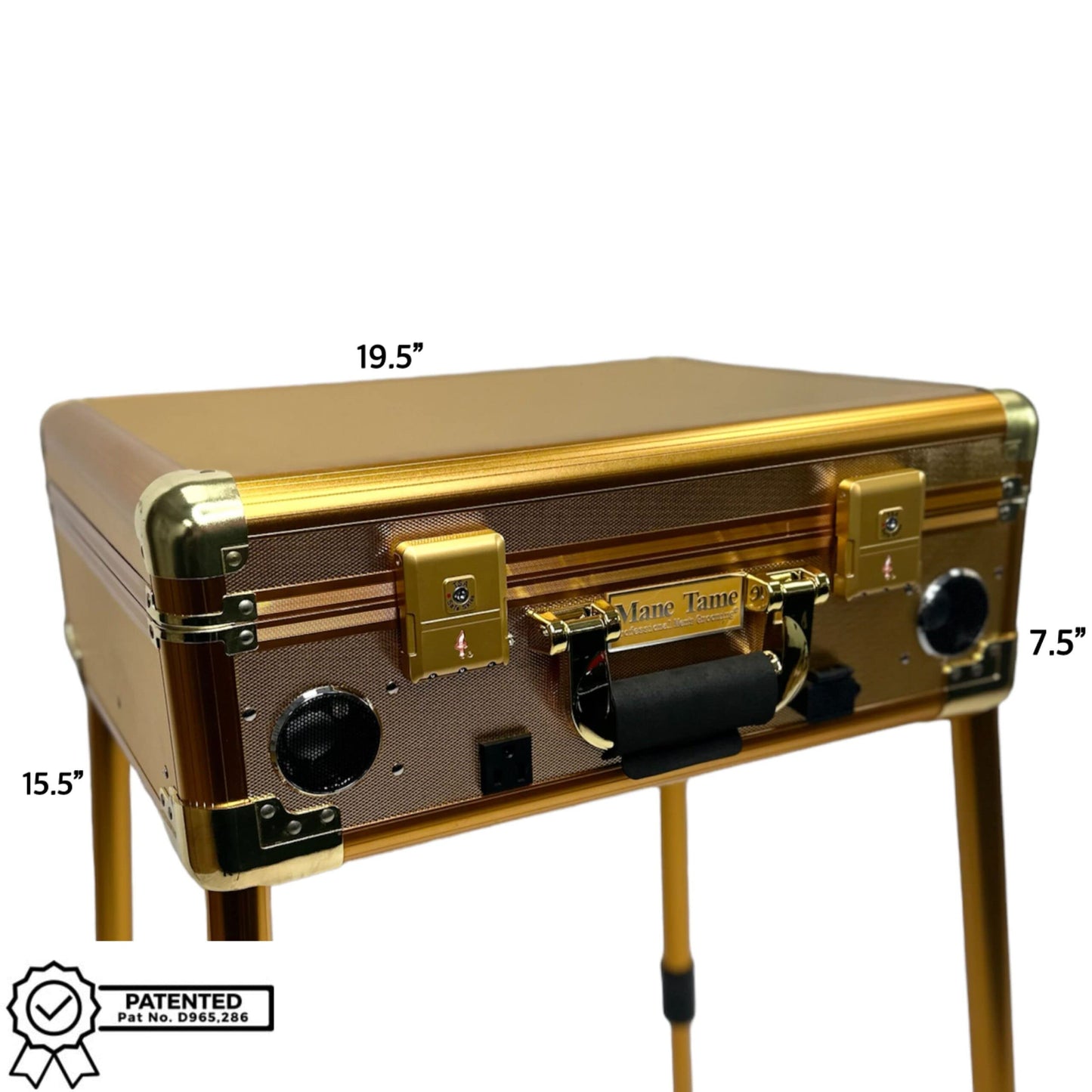 MANE TAME Barber Case - VIP Mobile Barber Station- Gold - Includes Speakers, TSA Locks, Removeable/Adjustable Legs.
