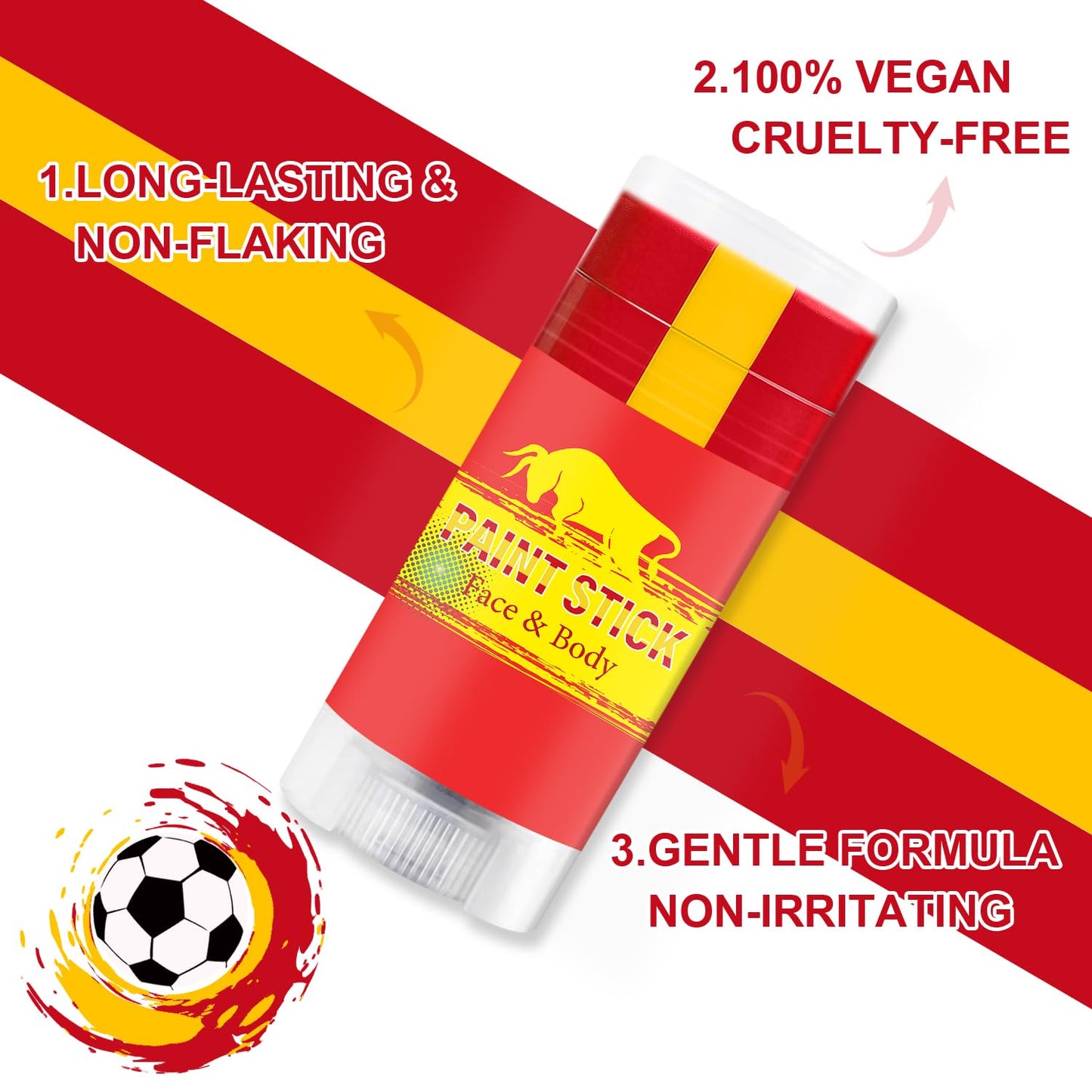 Red Yellow and Red Spain Face Body Paint Stick for 2026 World Cup Fan Soccer Baseball Softball Sports Eye Black Stick Makeup (Spain)