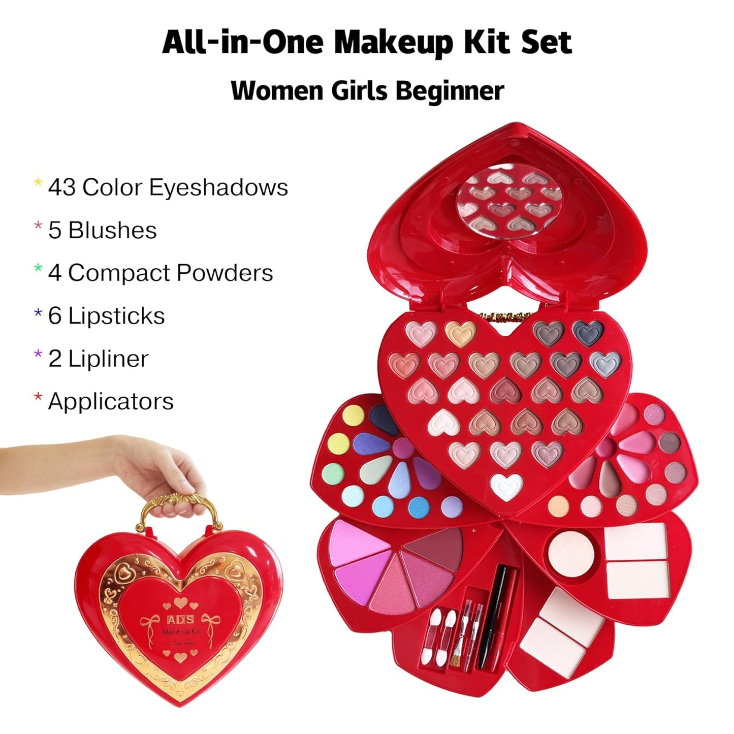 Heart Shape Makeup Kit - 60 Color All-in-One Cosmetic Set with Eyeshadow, Lipstick & Brushes | Perfect Gift for Women & Teens