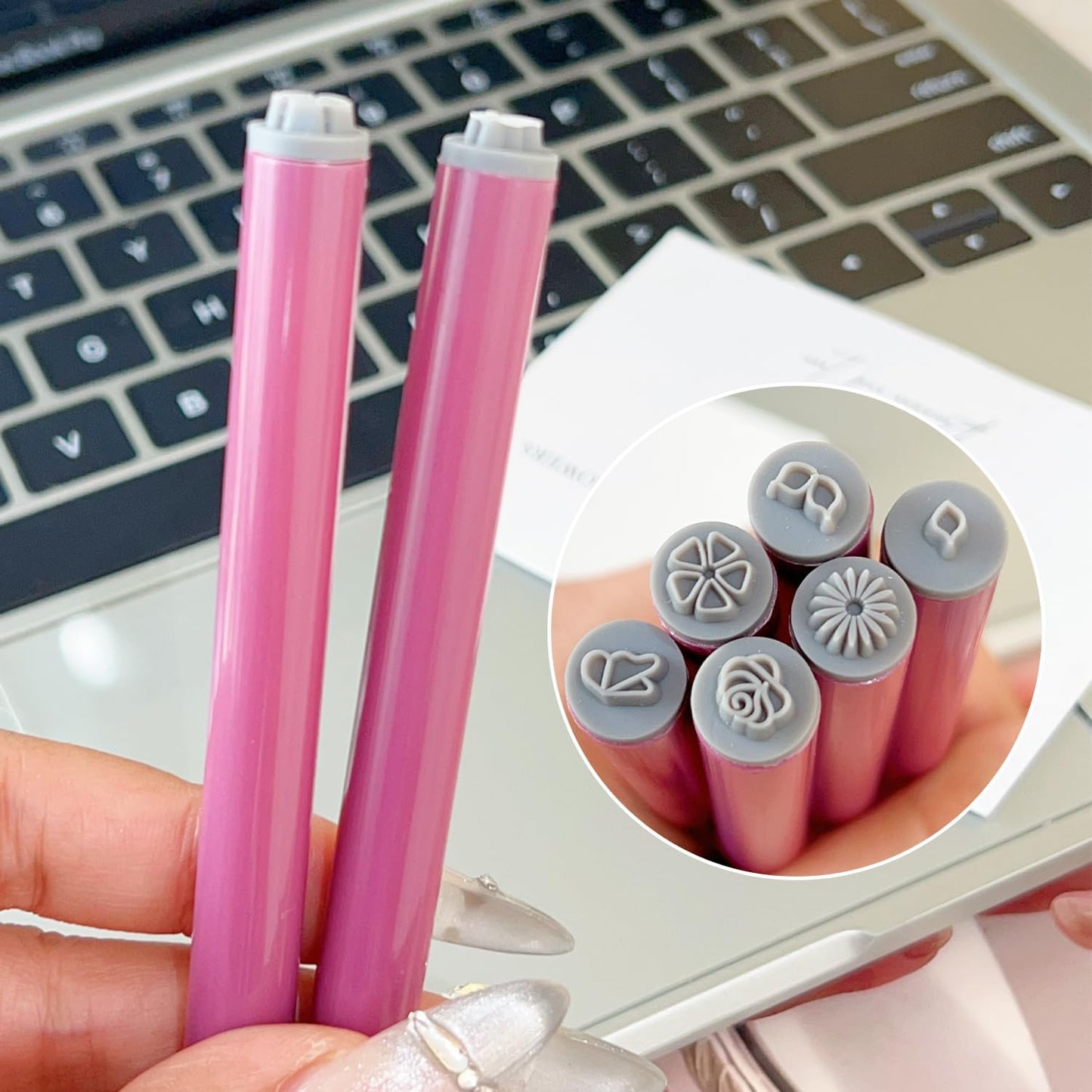 Silicone Nail Seal Pen Set - 6 Pcs Creative Butterfly & Flower Patterns for DIY Nail Art