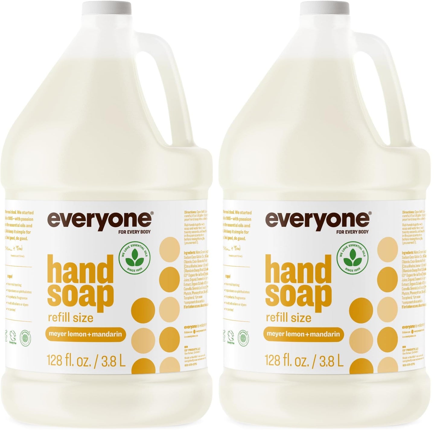 Everyone Liquid Hand Soap Refill,1 Gallon,Meyer Lemon and Mandarin,made with Essential Oils for kitchen and bathroom,(Pack of 2)