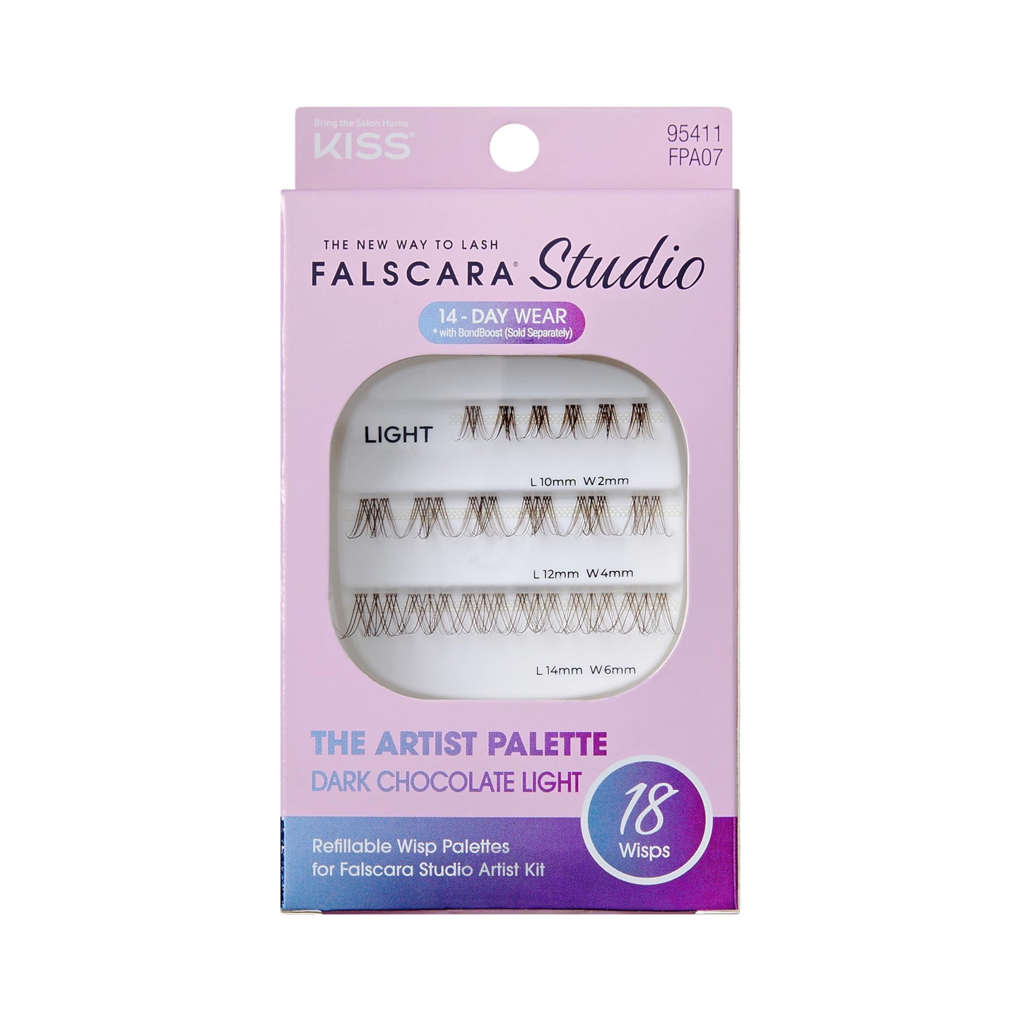 Falscara Studio Lash Extension Kit, Individual Lash Palette, 18 Stackable Lash Clusters, ‘Dark Chocolate Light’ False Eyelashes, Medium Volume, Length 10mm–14mm, Band Size 2mm-6mm
