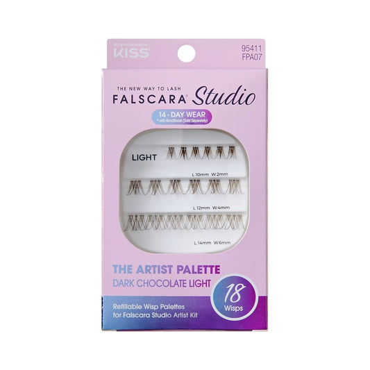 Falscara Studio Lash Extension Kit, Individual Lash Palette, 18 Stackable Lash Clusters, ‘Dark Chocolate Light’ False Eyelashes, Medium Volume, Length 10mm–14mm, Band Size 2mm-6mm
