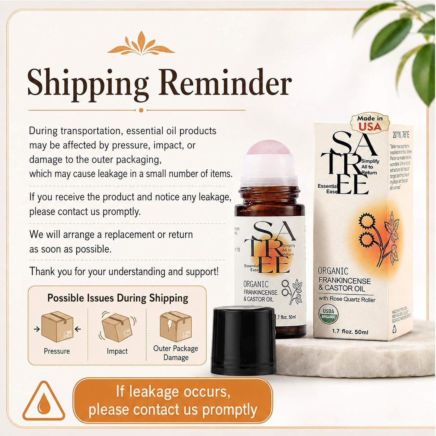 Organic Castor & Frankincense Oil Roll-On - USDA Certified Essential Blend with Rose Quartz Rollerball for Anti-Aging & Dark Circles (1.7 fl oz)