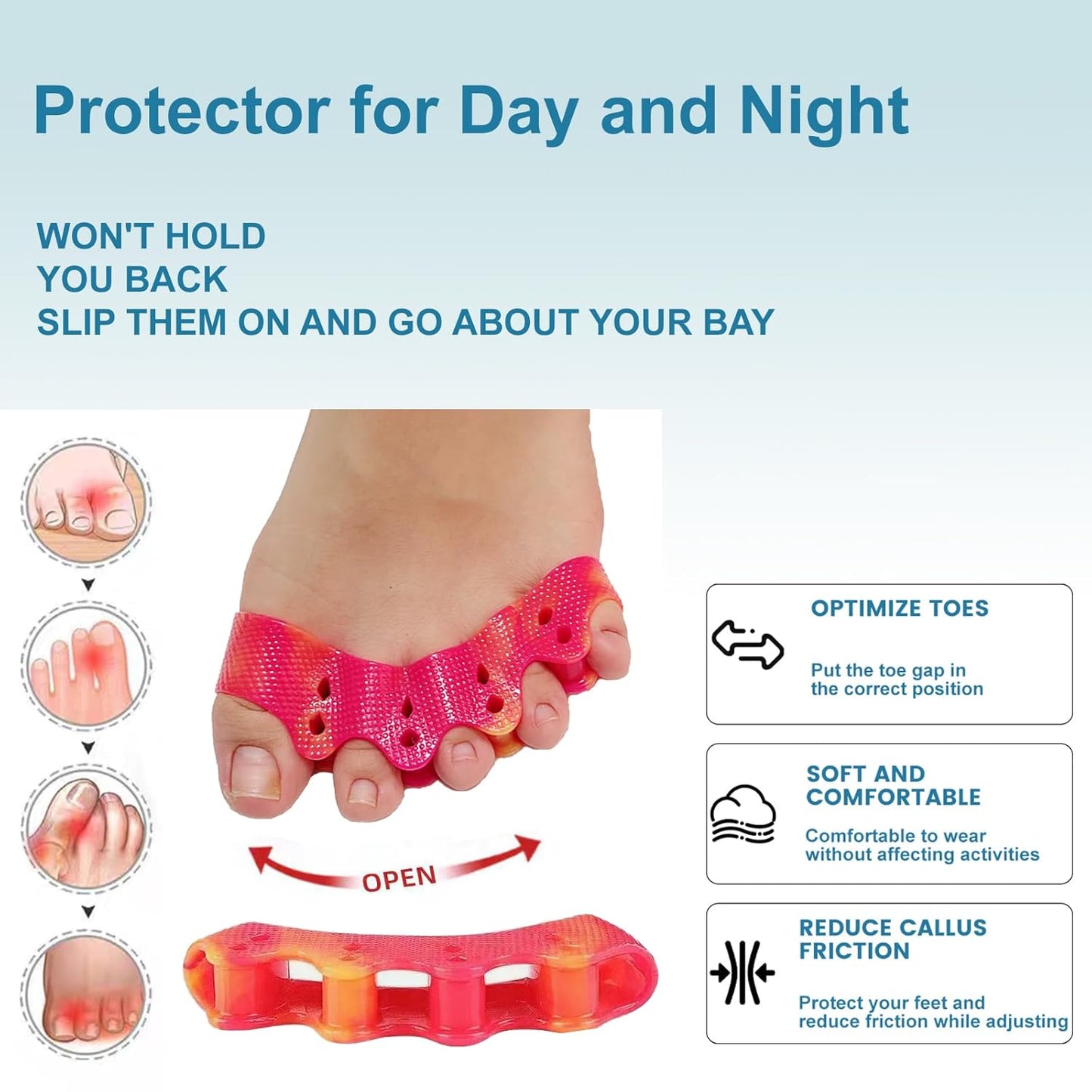 Toe Separators & Spacers - Bunion Corrector for Overlapping Toes, Relieves Foot Pain | Regular Size (Yellow & Red)