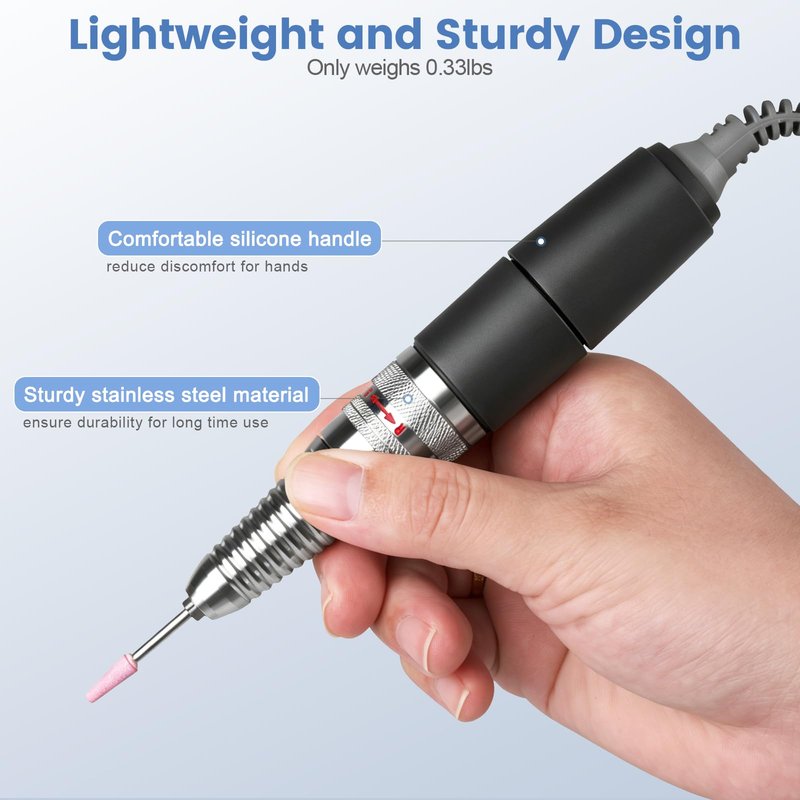 UP200 Nail Drill Handpiece, Compatible with KUPA KP55, KP60, KP5000, UP200 Nail Drill Parts, 35000RPM Electric Nail File Handle Replacement 3 Pins, Low Noise, Powerful and Smooth (Only Handpiece)
