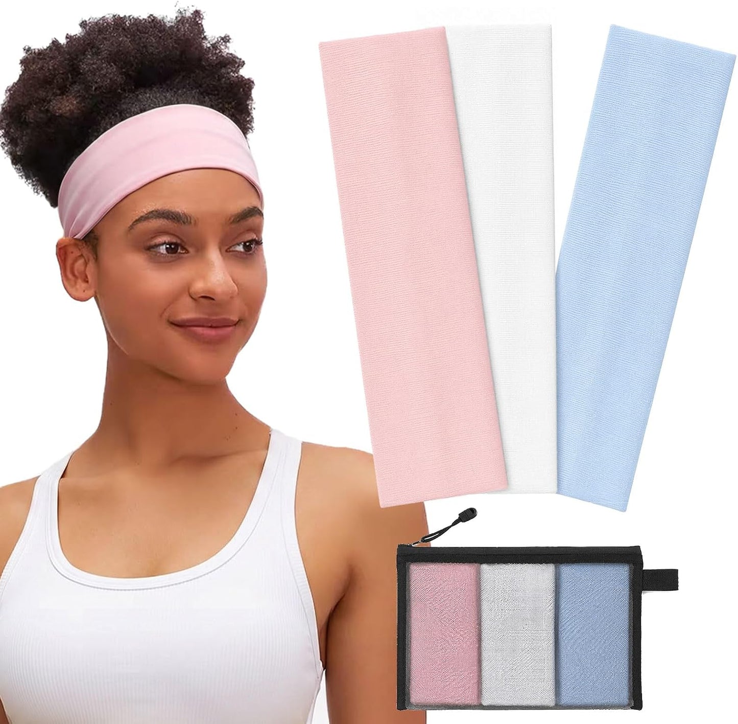 Non-Slip Headbands for Women - Soft Cotton Elastic Hairbands for Gym & Running | 3 Pack with Bag