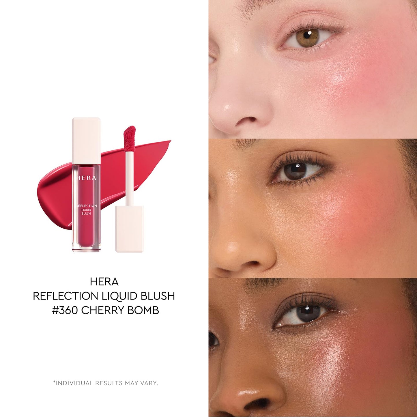 HERA Reflection Liquid Blush #360 Cherry Bomb 7.5g – Glass Skin Glow, Hydrating Serum Formula with 70% Skincare Ingredients, Buildable Radiance, Sheer Color, Korean Makeup