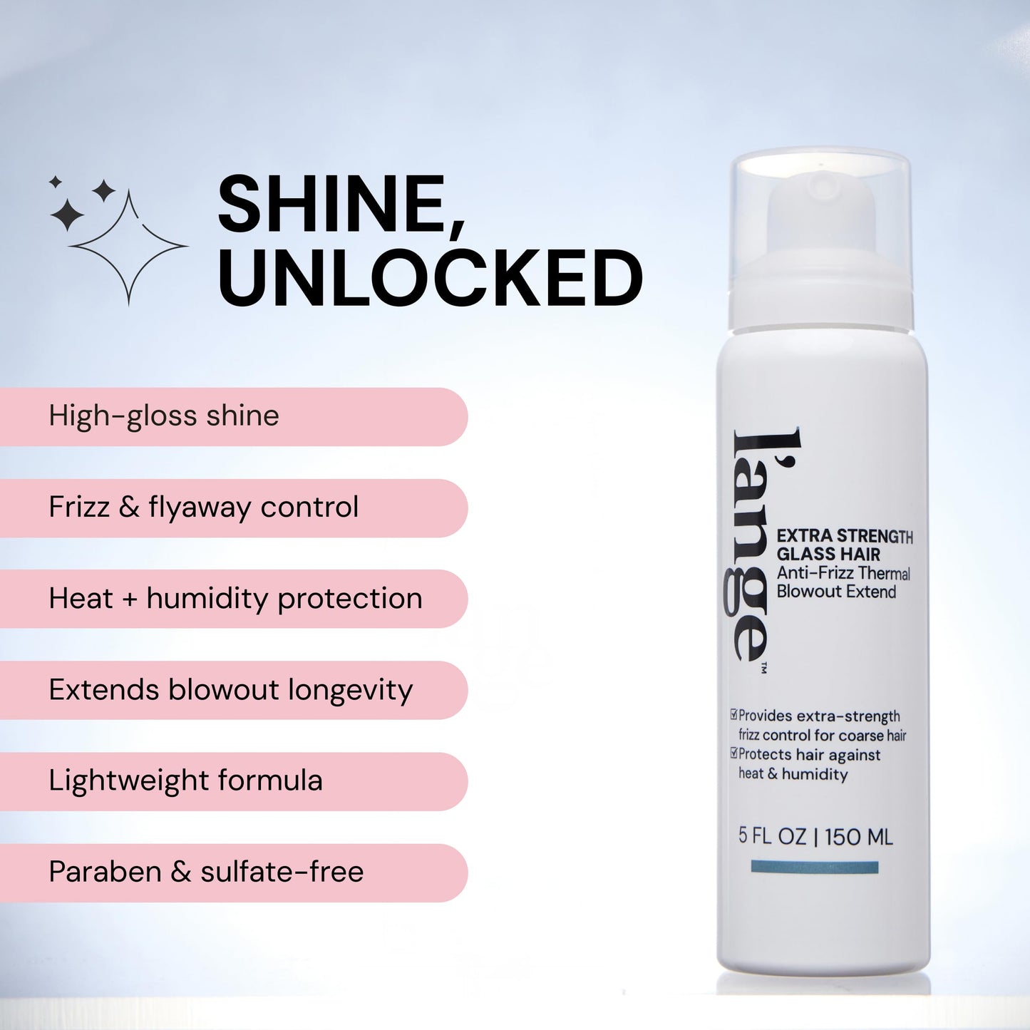 L'ANGE HAIR Extra Strength Glass Hair Anti-Frizz Thermal Blowout Extend | High-Performance Heat Protectant Spray for Ultimate Frizz Control & Shine | Blow Dry Extender Styling Mist | 5 fl oz