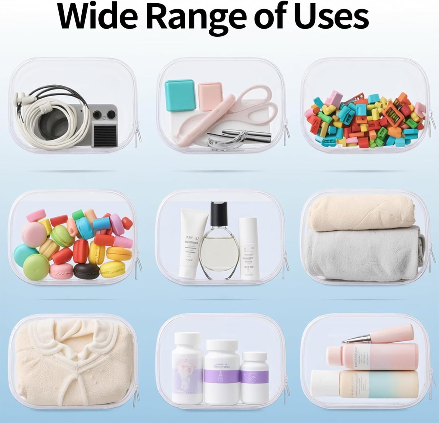 Clear Zipper Pouches - 6PCS Hard Shell Cosmetic Bags | Portable Waterproof Travel Organizers for Toiletries & Snacks (2L+2M+2S)