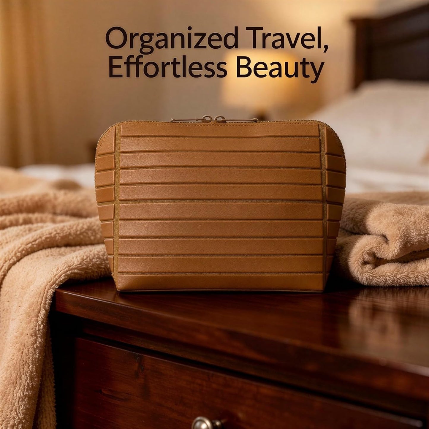 Travel Makeup Organizer Bag - Large Capacity Waterproof Leather Case | Portable Folding Design for Daily Use