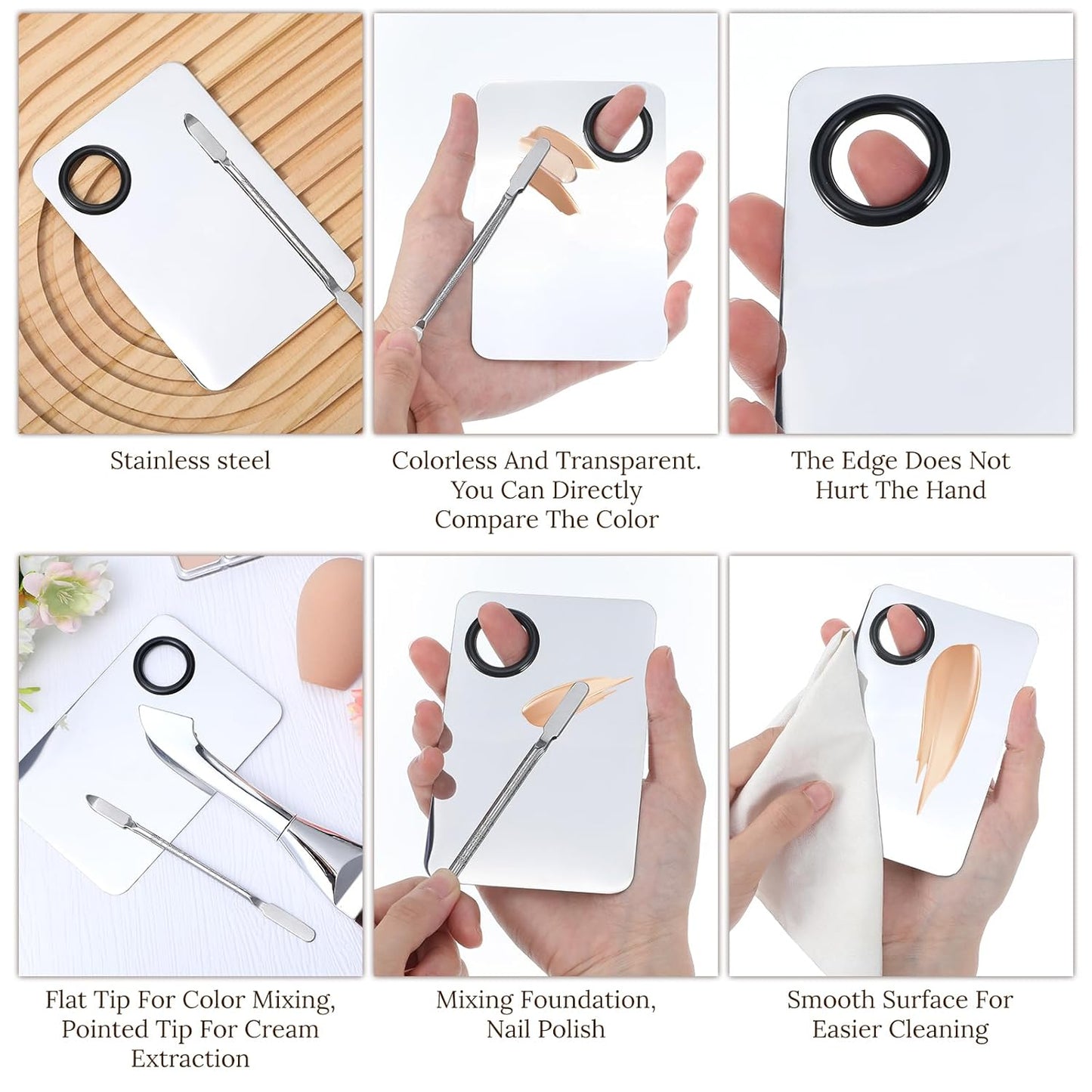 Makeup Mixing Palette Set - 3PCS Foundation Palette with Spatula & Double-Ended Brush | Ideal for Women’s Cosmetic Blending