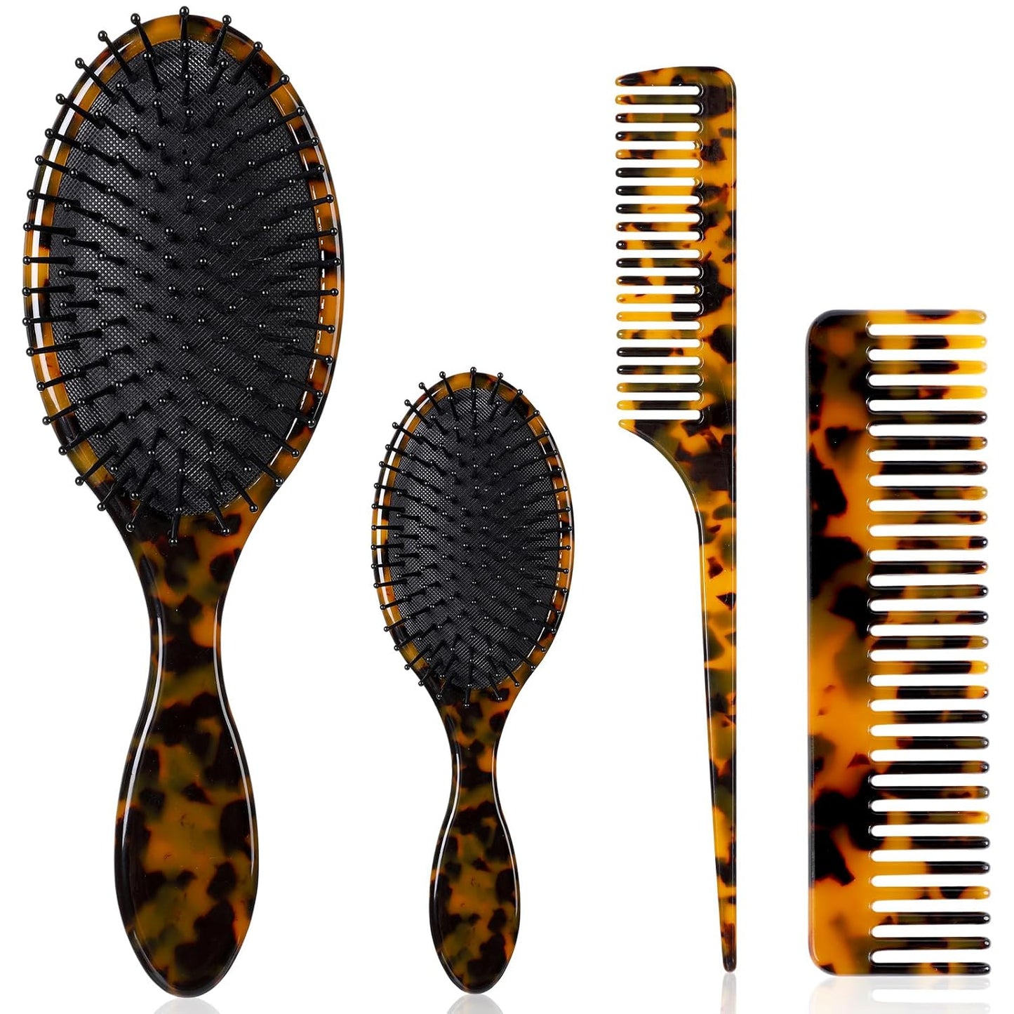 Tortoise Shell Hair Comb Set - Cellulose Acetate Paddle Detangler & Wide Tooth Comb | Grooming Tools for All Hair Types
