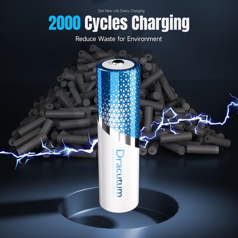 Dracutum 3600mWh Rechargeable Lithium AA Batteries, 16 Pack Long Lasting 1.5V AA Li-ion Rechargeable Batteries for Blink Camera, Flashlight, Microphone, Clocks,Remote Control and More