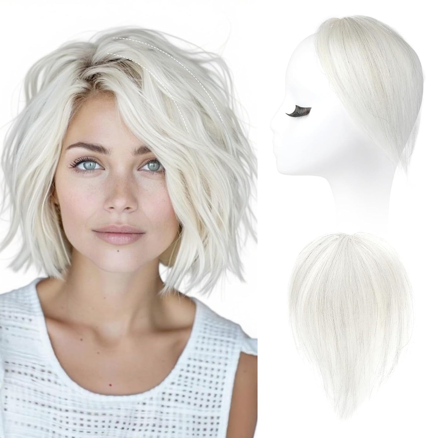 REECHO Clip-In Hair Volumizer - Short Thick Extensions for Thin Hair | Platinum Blonde with Black Strands, 8 Inch